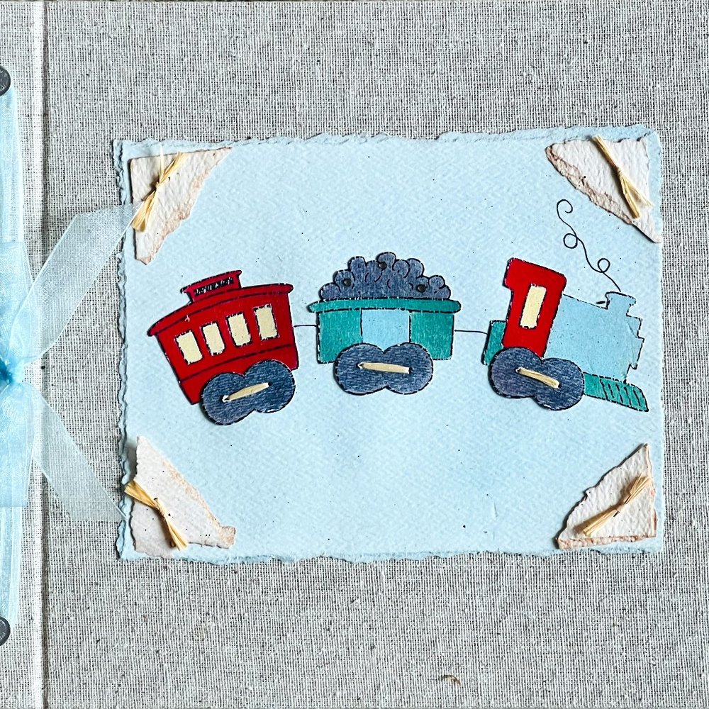 Hugs and Kisses Baby Boy Train Themed Baby Memory Book
